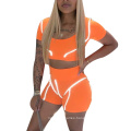 Women Summer Sports Wear Short Two Piece Tracksuit Set Crop Tops